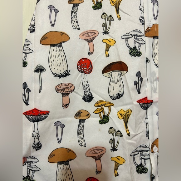 MUSHROOM PRINT SHORT SLEEVE BUTTON-UP SHIRT, OFF-WHITE XXL - Picture 6 of 6